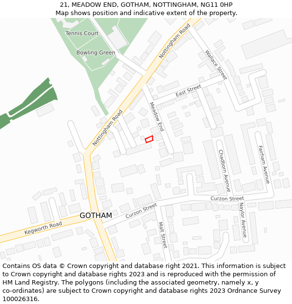 21, MEADOW END, GOTHAM, NOTTINGHAM, NG11 0HP: Location map and indicative extent of plot