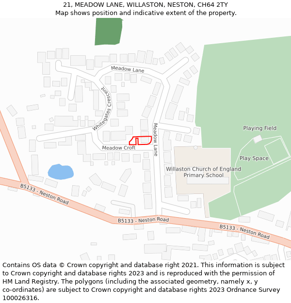 21, MEADOW LANE, WILLASTON, NESTON, CH64 2TY: Location map and indicative extent of plot