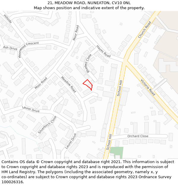 21, MEADOW ROAD, NUNEATON, CV10 0NL: Location map and indicative extent of plot