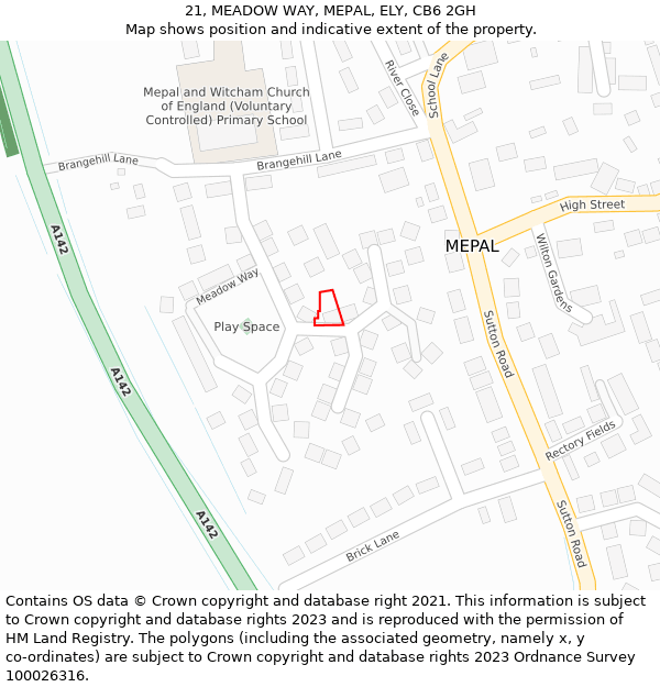 21, MEADOW WAY, MEPAL, ELY, CB6 2GH: Location map and indicative extent of plot