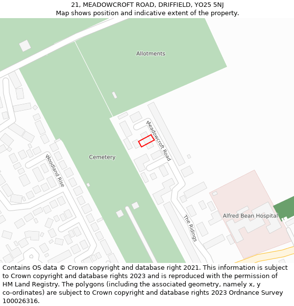 21, MEADOWCROFT ROAD, DRIFFIELD, YO25 5NJ: Location map and indicative extent of plot