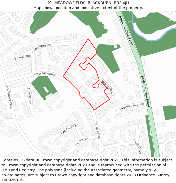 21, MEADOWFIELDS, BLACKBURN, BB2 4JH: Location map and indicative extent of plot