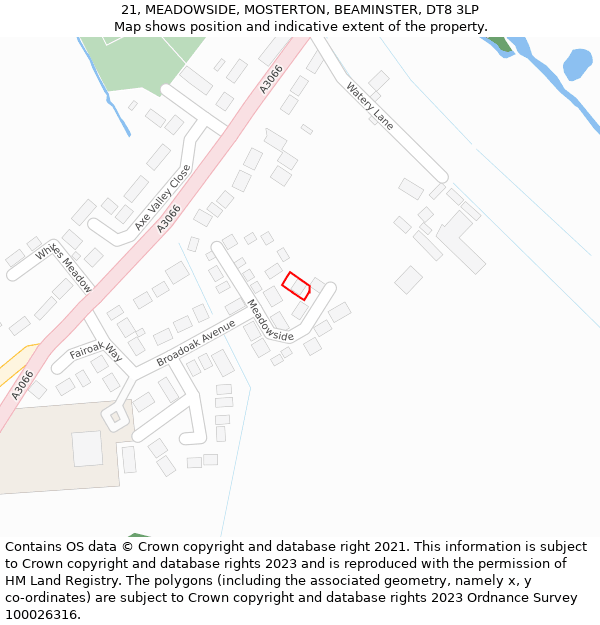 21, MEADOWSIDE, MOSTERTON, BEAMINSTER, DT8 3LP: Location map and indicative extent of plot