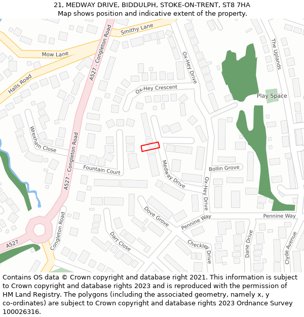 21, MEDWAY DRIVE, BIDDULPH, STOKE-ON-TRENT, ST8 7HA: Location map and indicative extent of plot
