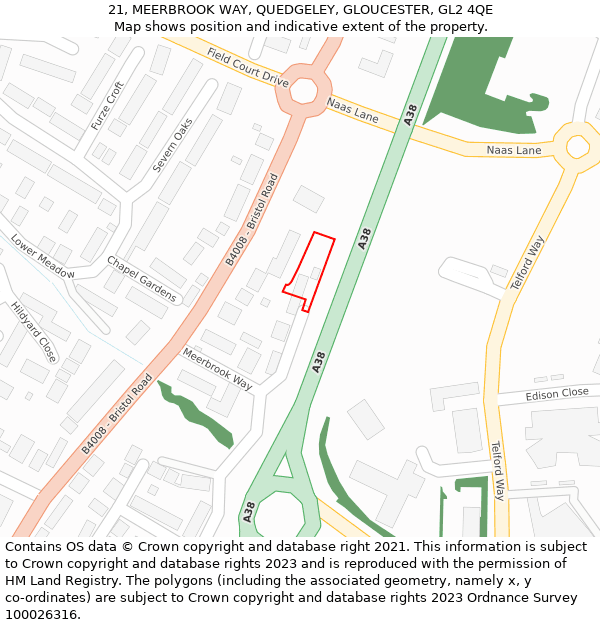 21, MEERBROOK WAY, QUEDGELEY, GLOUCESTER, GL2 4QE: Location map and indicative extent of plot