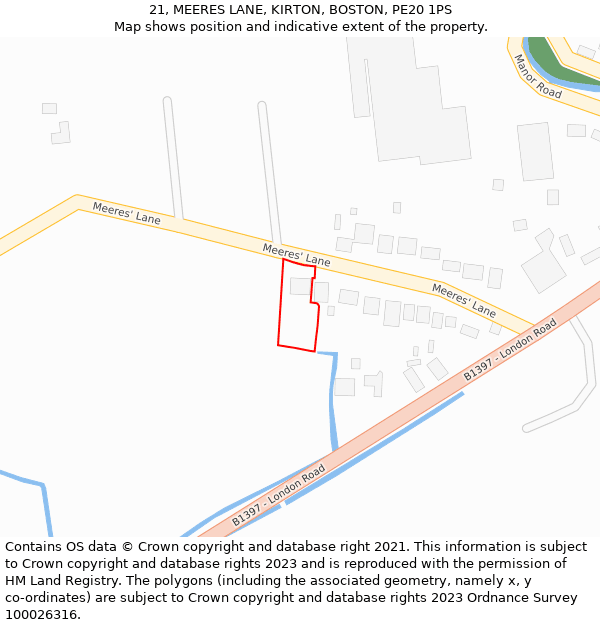 21, MEERES LANE, KIRTON, BOSTON, PE20 1PS: Location map and indicative extent of plot