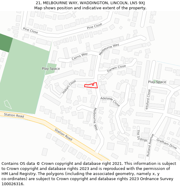 21, MELBOURNE WAY, WADDINGTON, LINCOLN, LN5 9XJ: Location map and indicative extent of plot