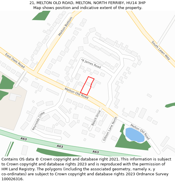21, MELTON OLD ROAD, MELTON, NORTH FERRIBY, HU14 3HP: Location map and indicative extent of plot