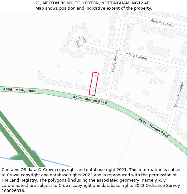 21, MELTON ROAD, TOLLERTON, NOTTINGHAM, NG12 4EL: Location map and indicative extent of plot