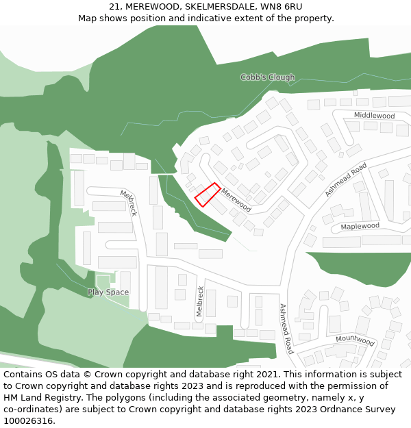 21, MEREWOOD, SKELMERSDALE, WN8 6RU: Location map and indicative extent of plot