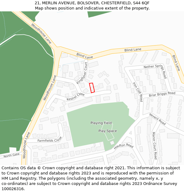 21, MERLIN AVENUE, BOLSOVER, CHESTERFIELD, S44 6QF: Location map and indicative extent of plot