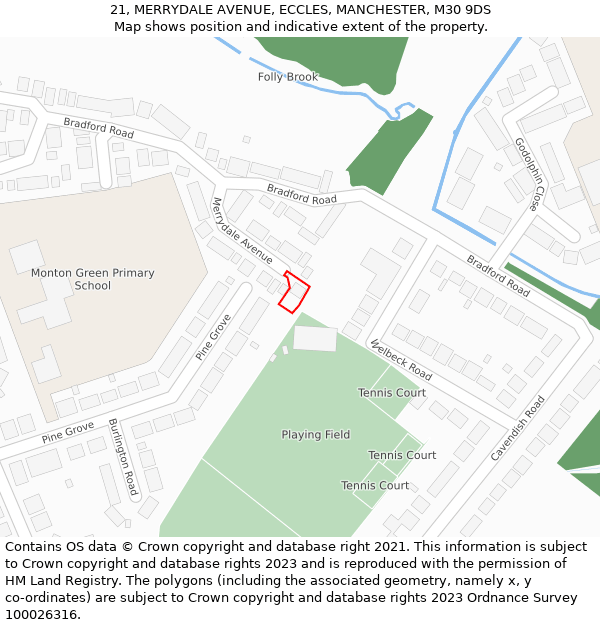 21, MERRYDALE AVENUE, ECCLES, MANCHESTER, M30 9DS: Location map and indicative extent of plot