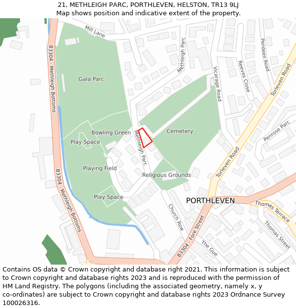 21, METHLEIGH PARC, PORTHLEVEN, HELSTON, TR13 9LJ: Location map and indicative extent of plot