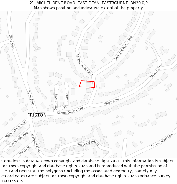 21, MICHEL DENE ROAD, EAST DEAN, EASTBOURNE, BN20 0JP: Location map and indicative extent of plot