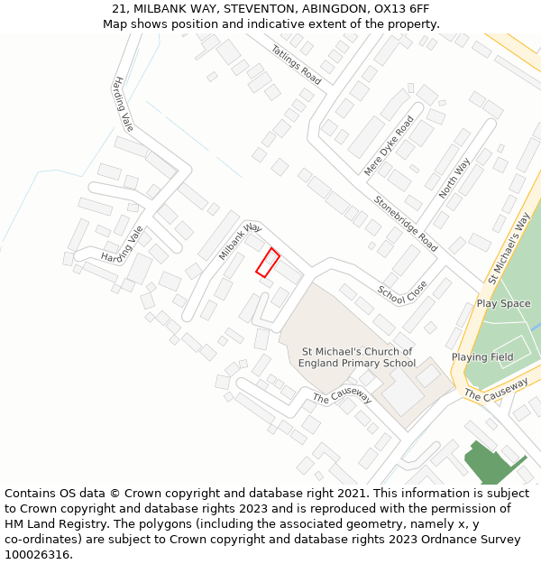 21, MILBANK WAY, STEVENTON, ABINGDON, OX13 6FF: Location map and indicative extent of plot