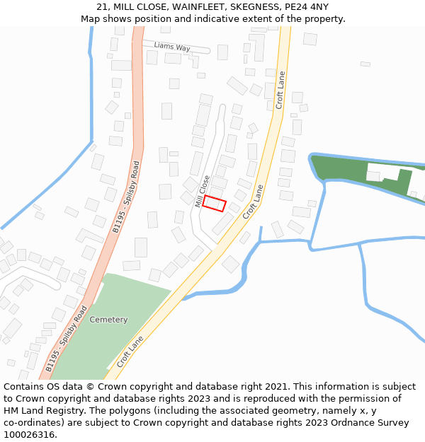 21, MILL CLOSE, WAINFLEET, SKEGNESS, PE24 4NY: Location map and indicative extent of plot