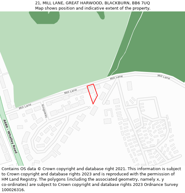 21, MILL LANE, GREAT HARWOOD, BLACKBURN, BB6 7UQ: Location map and indicative extent of plot