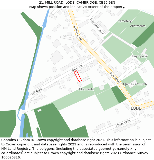 21, MILL ROAD, LODE, CAMBRIDGE, CB25 9EN: Location map and indicative extent of plot