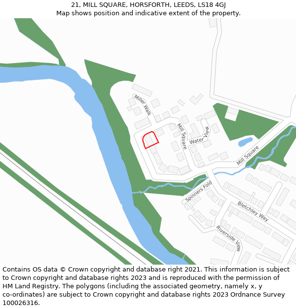 21, MILL SQUARE, HORSFORTH, LEEDS, LS18 4GJ: Location map and indicative extent of plot