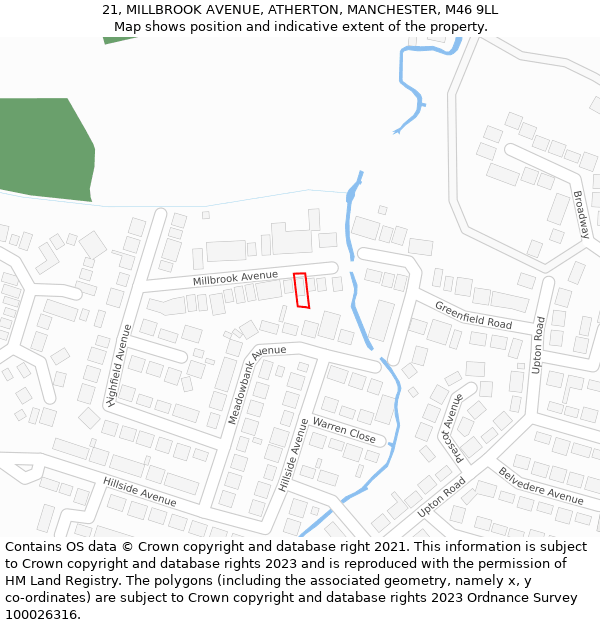 21, MILLBROOK AVENUE, ATHERTON, MANCHESTER, M46 9LL: Location map and indicative extent of plot