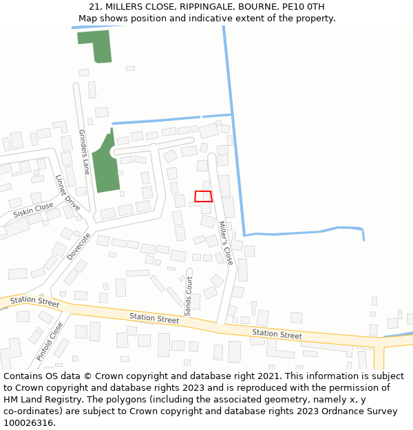 21, MILLERS CLOSE, RIPPINGALE, BOURNE, PE10 0TH: Location map and indicative extent of plot