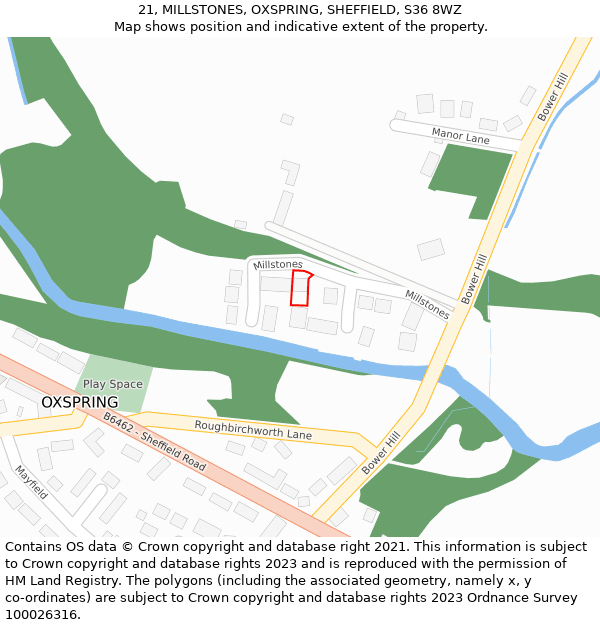 21, MILLSTONES, OXSPRING, SHEFFIELD, S36 8WZ: Location map and indicative extent of plot