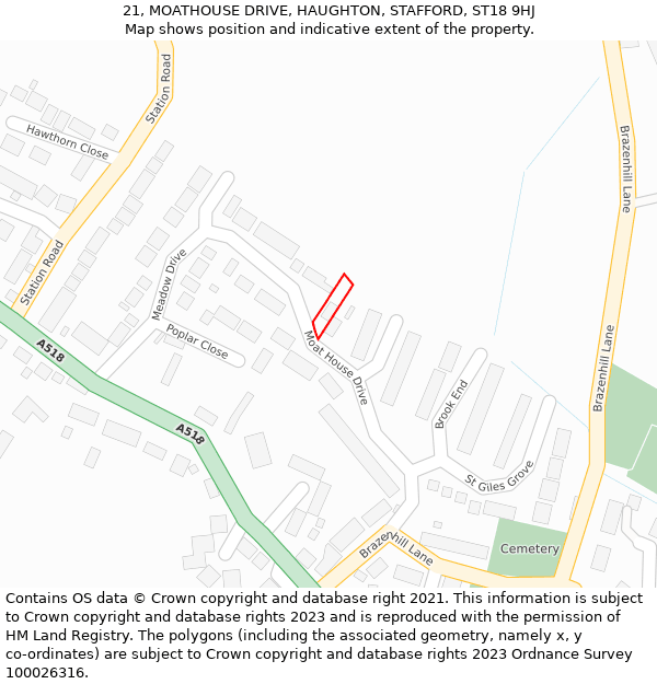 21, MOATHOUSE DRIVE, HAUGHTON, STAFFORD, ST18 9HJ: Location map and indicative extent of plot