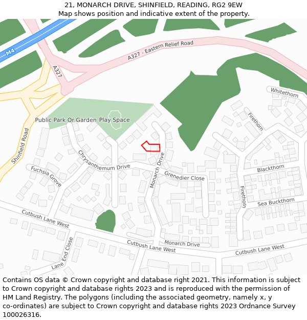 21, MONARCH DRIVE, SHINFIELD, READING, RG2 9EW: Location map and indicative extent of plot