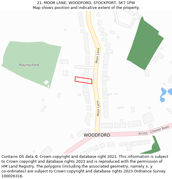 21, MOOR LANE, WOODFORD, STOCKPORT, SK7 1PW: Location map and indicative extent of plot