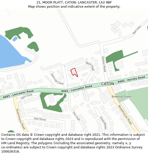 21, MOOR PLATT, CATON, LANCASTER, LA2 9BF: Location map and indicative extent of plot