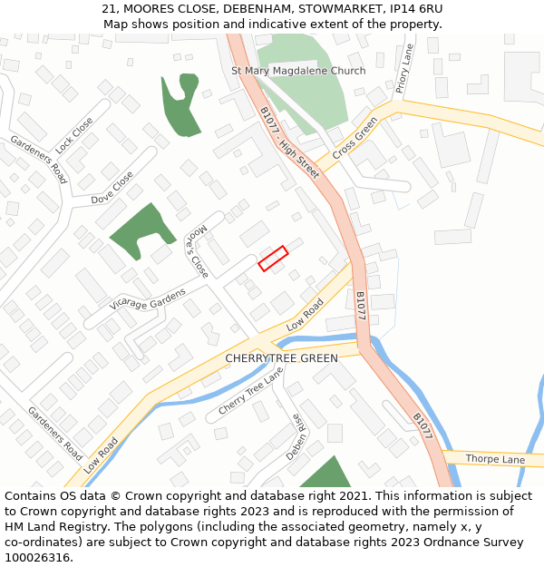 21, MOORES CLOSE, DEBENHAM, STOWMARKET, IP14 6RU: Location map and indicative extent of plot