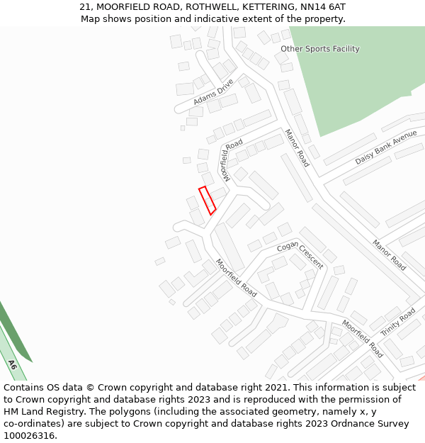 21, MOORFIELD ROAD, ROTHWELL, KETTERING, NN14 6AT: Location map and indicative extent of plot