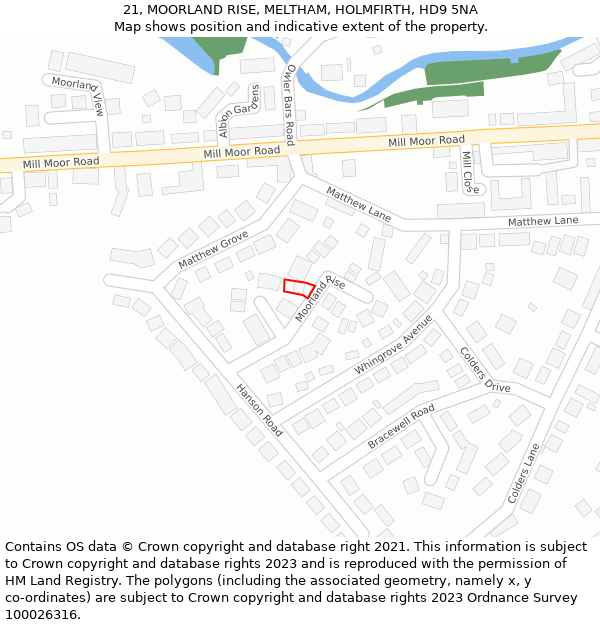 21, MOORLAND RISE, MELTHAM, HOLMFIRTH, HD9 5NA: Location map and indicative extent of plot