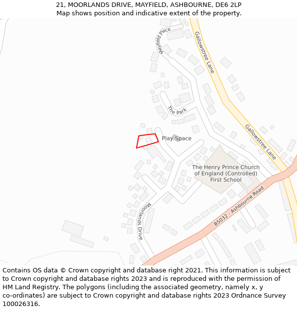 21, MOORLANDS DRIVE, MAYFIELD, ASHBOURNE, DE6 2LP: Location map and indicative extent of plot