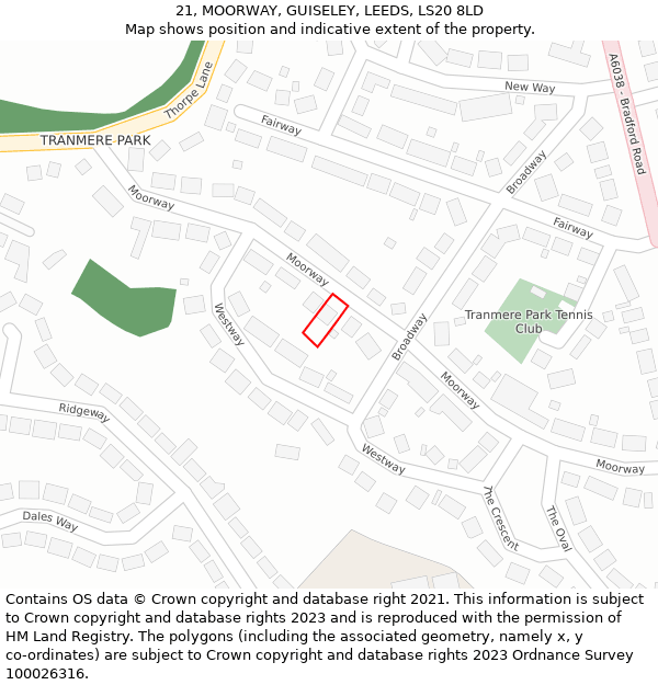 21, MOORWAY, GUISELEY, LEEDS, LS20 8LD: Location map and indicative extent of plot