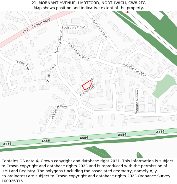 21, MORNANT AVENUE, HARTFORD, NORTHWICH, CW8 2FG: Location map and indicative extent of plot