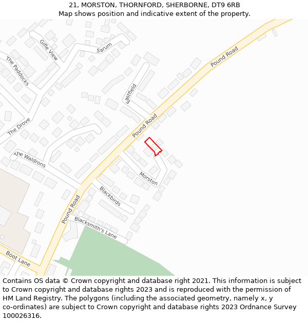 21, MORSTON, THORNFORD, SHERBORNE, DT9 6RB: Location map and indicative extent of plot