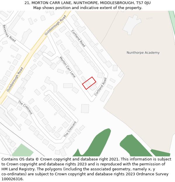 21, MORTON CARR LANE, NUNTHORPE, MIDDLESBROUGH, TS7 0JU: Location map and indicative extent of plot