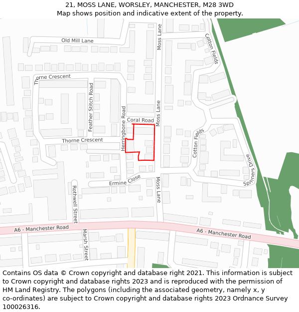 21, MOSS LANE, WORSLEY, MANCHESTER, M28 3WD: Location map and indicative extent of plot