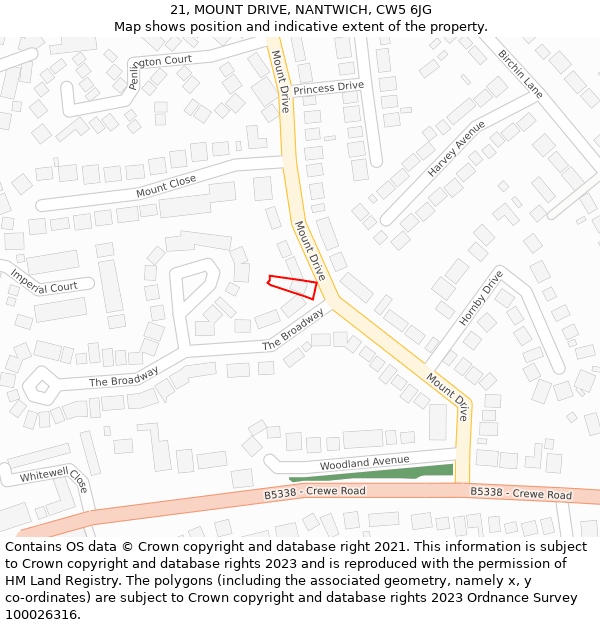 21, MOUNT DRIVE, NANTWICH, CW5 6JG: Location map and indicative extent of plot