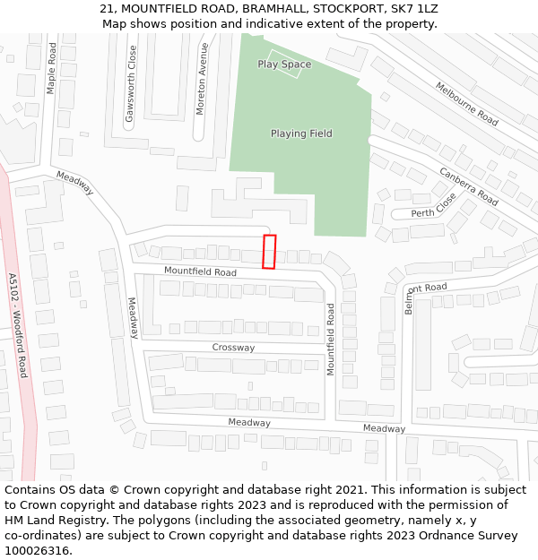 21, MOUNTFIELD ROAD, BRAMHALL, STOCKPORT, SK7 1LZ: Location map and indicative extent of plot