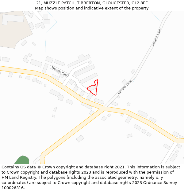 21, MUZZLE PATCH, TIBBERTON, GLOUCESTER, GL2 8EE: Location map and indicative extent of plot