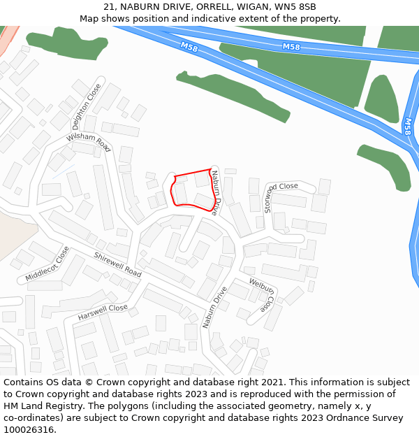 21, NABURN DRIVE, ORRELL, WIGAN, WN5 8SB: Location map and indicative extent of plot