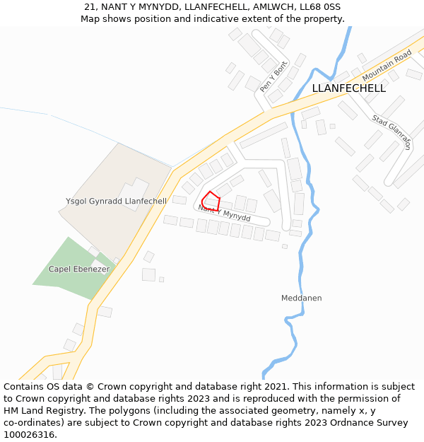 21, NANT Y MYNYDD, LLANFECHELL, AMLWCH, LL68 0SS: Location map and indicative extent of plot