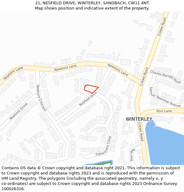 21, NESFIELD DRIVE, WINTERLEY, SANDBACH, CW11 4NT: Location map and indicative extent of plot