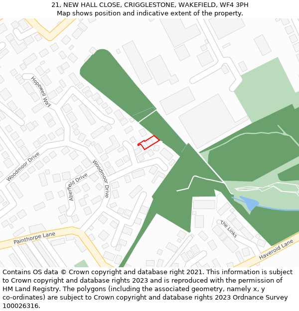 21, NEW HALL CLOSE, CRIGGLESTONE, WAKEFIELD, WF4 3PH: Location map and indicative extent of plot