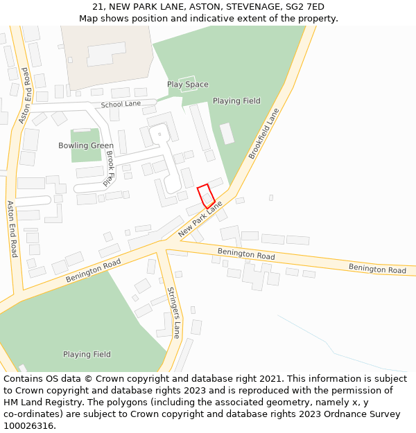21, NEW PARK LANE, ASTON, STEVENAGE, SG2 7ED: Location map and indicative extent of plot