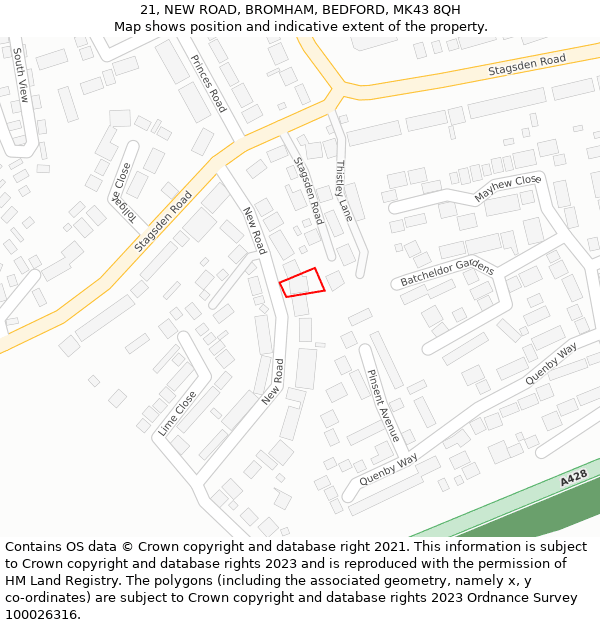 21, NEW ROAD, BROMHAM, BEDFORD, MK43 8QH: Location map and indicative extent of plot