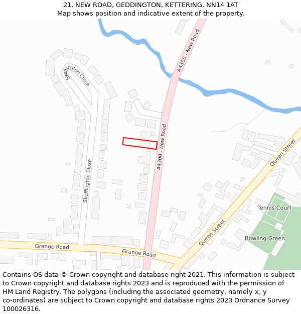 21, NEW ROAD, GEDDINGTON, KETTERING, NN14 1AT: Location map and indicative extent of plot