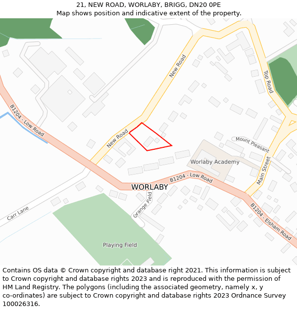 21, NEW ROAD, WORLABY, BRIGG, DN20 0PE: Location map and indicative extent of plot